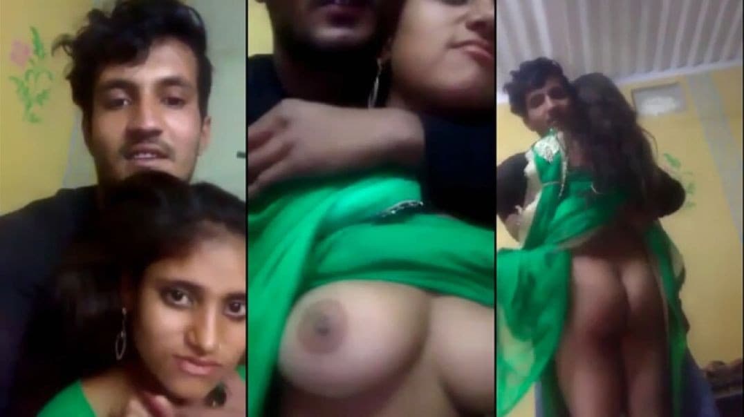 Super Cute Young Shy Innocent Girl In Green Saree Beautiful Boobs