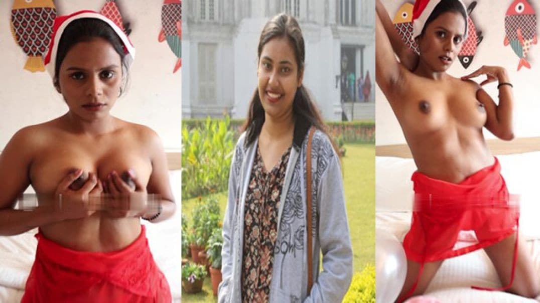 Model Sanchita Bose Boobs Show In Christmas Outfit
